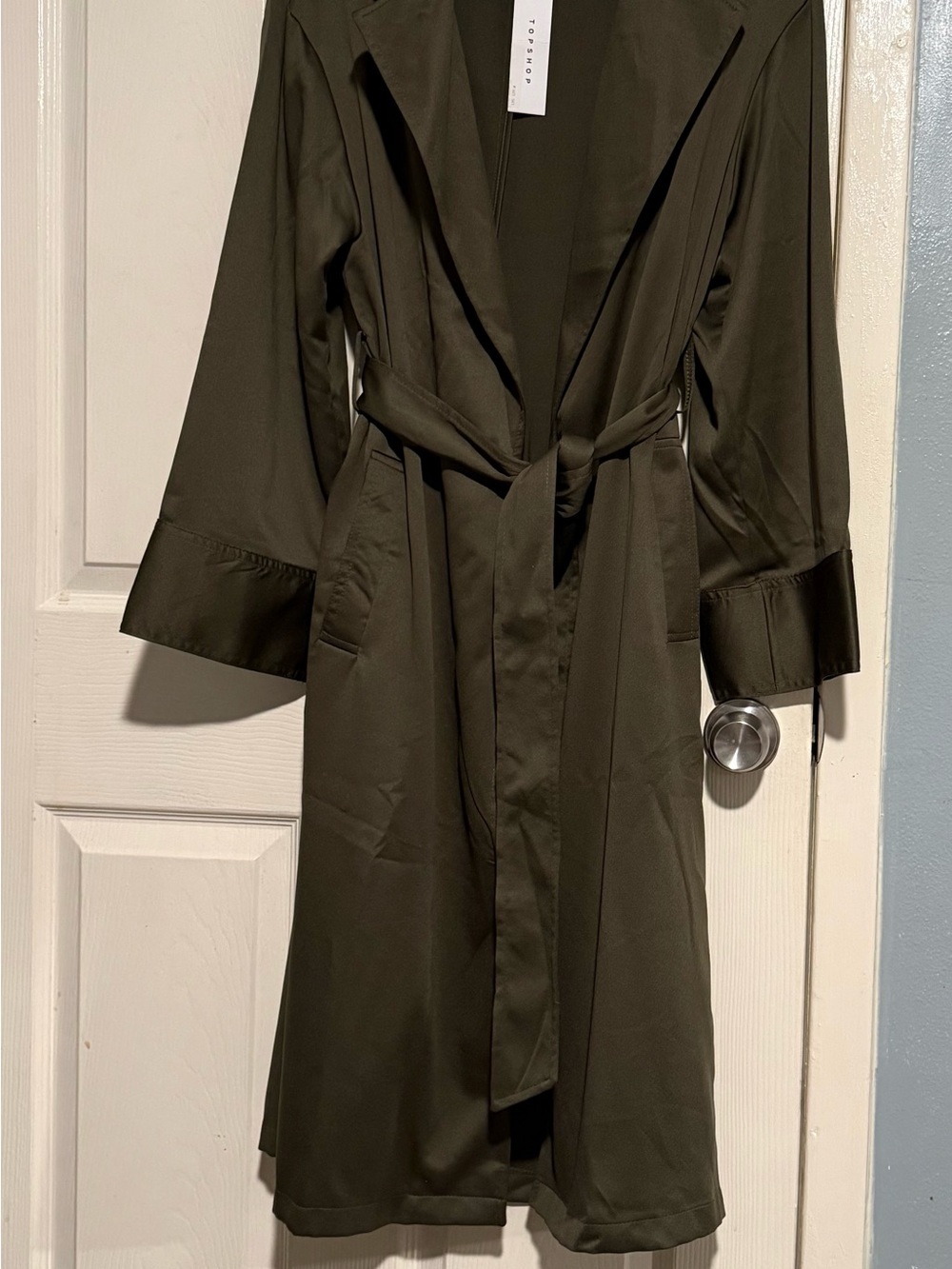 NWT Topshop Olive Green Belted Trench Coat with packets #lightweight #classy